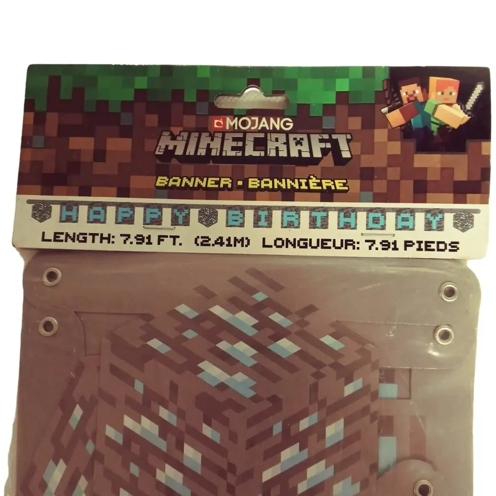 Minecraft 7.82 ft Happy Birthday Banner Large Jointed Party Decor Mojang Rare
